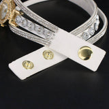 Black Double Wrap Bracelet White Crystals Watch