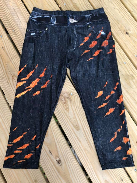 Tiger Claws Pocket Black Denim Printed - Custom Capri - Size OS