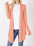Open Front Deep Coral Long Sleeve Cardigans