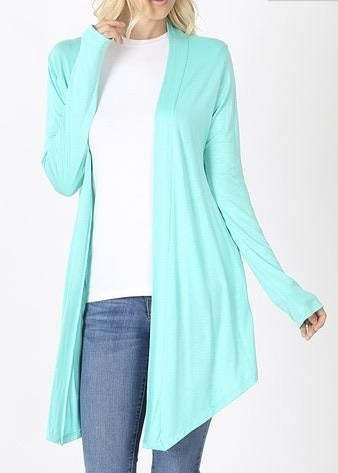 Plus Open Front Mint Long Sleeve Cardigans