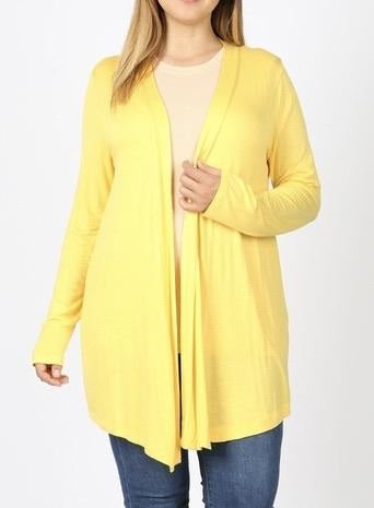 Open Front Yellow Long Sleeve Cardigans