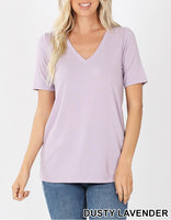 Premium Dusty Lavender V Neck Tops