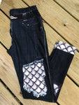 Dragon Scale Pocket Black Denim Print - Custom Legging & Capri - All Sizes