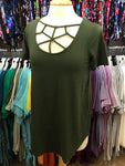 Army Green Short Sleeve Cage Tops