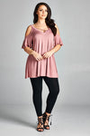 Mauve Crisscross Cold Shoulder Flutter Sleeve