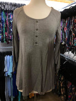 Henley Bell Sleeve Comfort Top in Heather Grey