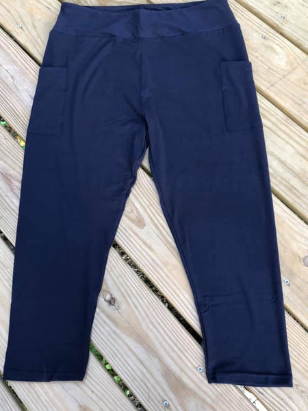 Navy Blue Buttery Solid Watermark Pocket - Custom Capri - Plus & XP