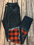 Red Buffalo Plaid Black Denim Printed Custom Leggings