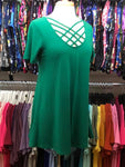 Medium Forrest Green Criss-Cross Short Sleeve Tunic Top