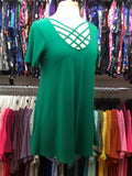 Medium Forrest Green Criss-Cross Short Sleeve Tunic Top