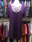 Dark Purple Criss-Cross Short Sleeve Tunic Tops