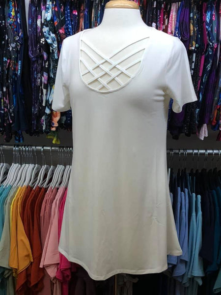 Large Ivory Criss-Cross Short Sleeve Tunic Top