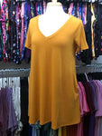 Mustard V Neck Tunic Pocket Tops