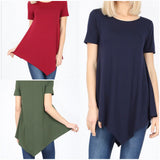 Misses Navy Handkerchief Tunic Tops