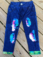 Scattered Mandala Tie Dye Denim Printed Pocket - Custom Capri - OS