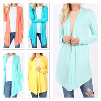 Plus Open Front Mint Long Sleeve Cardigans