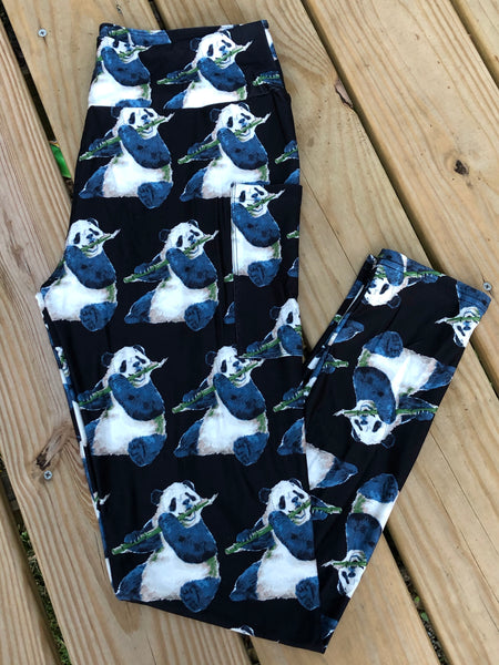 Bamboo Eating Hungry Panda Designer Pocket - Custom Leggings - All Sizes