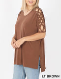 Plus Light Brown Lattice Sleeve Tops