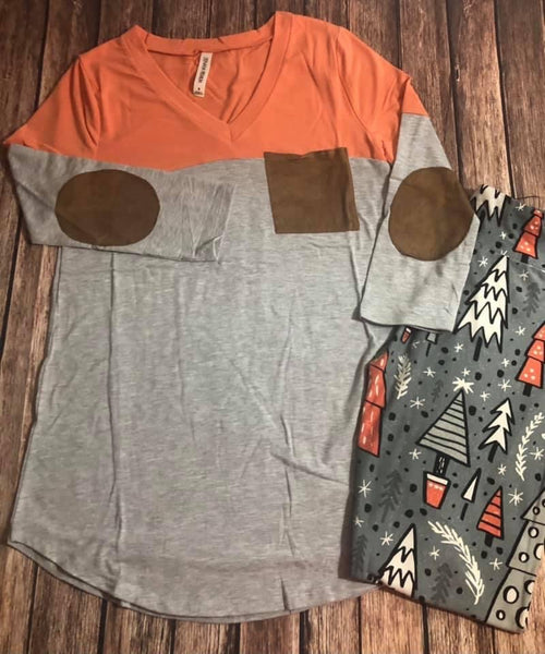 2 Tone Deep Coral Quarter Sleeve Top