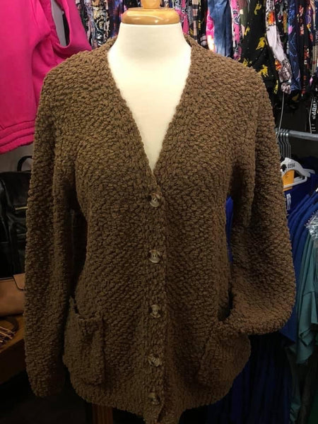 Mocha Popcorn Pocket Button Up Sweater