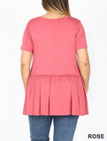 Plus Deep Coral Flowy Ruffle Bottom Tunic Tops