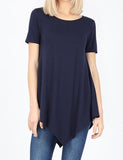 Misses Navy Handkerchief Tunic Tops