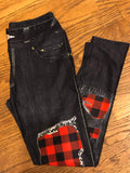 Red Buffalo Plaid Black Denim Printed Custom Leggings