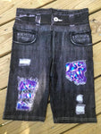 Satin Ribbons Designer Denim Printed Biker Short