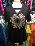 Black Crisscross Animal Sunflower Top