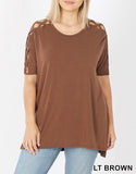 Plus Light Brown Lattice Sleeve Tops