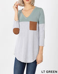 2 Tone Light Green Quarter Sleeve Top