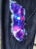 Purple Blue on Black Denim Printed Pocket - Custom Legging - Plus