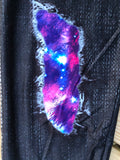 Purple Blue on Black Denim Printed Pocket - Custom Legging - Plus