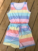 2 Pc Pastel Strips PJ Tank Short Set