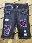 Magic Flower Designer Denim Printed Biker Short