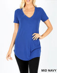 Plus Mid Navy Short Sleeve V Neck Top