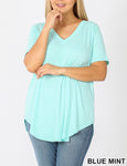 Blue Mint Short Sleeve V Neck Top
