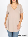 Plus Ash Mocha Short Sleeve V Neck Top