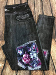 Double Peonies XPlus Black Denim Printed Custom Leggings