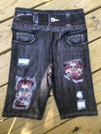 Skulls & Roses Designer Denim Printed Biker Short
