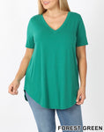 Plus Forrest Green Short Sleeve V Neck Top