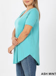 Plus Ash Mint Short Sleeve V Neck Top