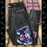 Double Peonies XPlus Black Denim Printed Custom Leggings