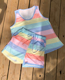 2 Pc Pastel Strips PJ Tank Short Set