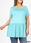 Plus Ash Mint Flowy Ruffle Bottom Tunic Tops