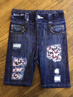 Butterfly Garden OS Custom Designer Denim Printed Biker Short