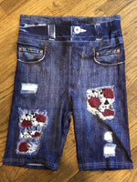 Red Roses OS Custom Designer Denim Printed Biker Short