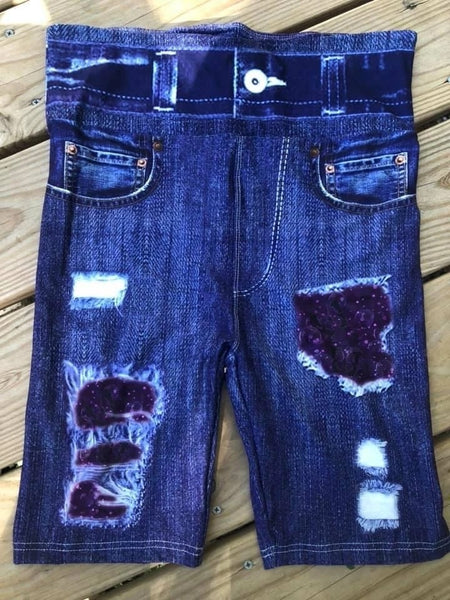 Purple Butterfly OS Custom Designer Denim Printed Biker Short