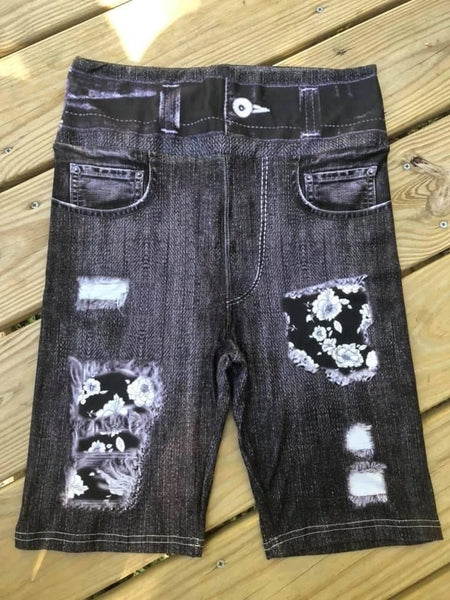 White Rose OS Custom Designer Denim Printed Biker Short