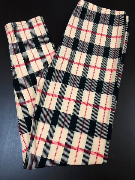 Plus Beige Plaid Standard Leggings